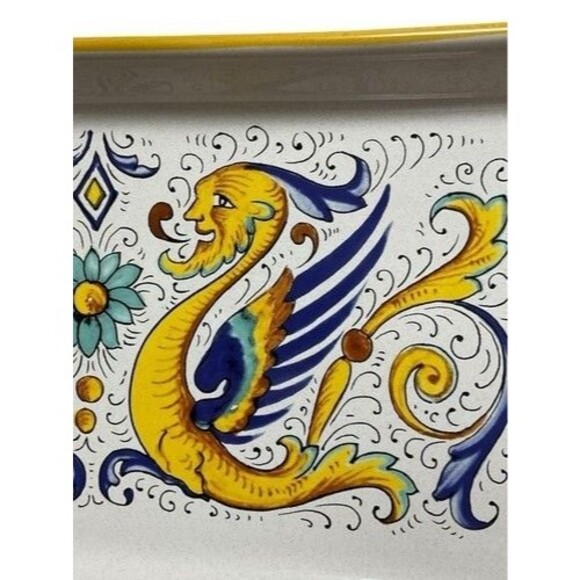 NWOB Ceramic Nova Deruta Hand Painted Flower Dragons Tray Italy 10.75"x5” - Picture 11 of 11